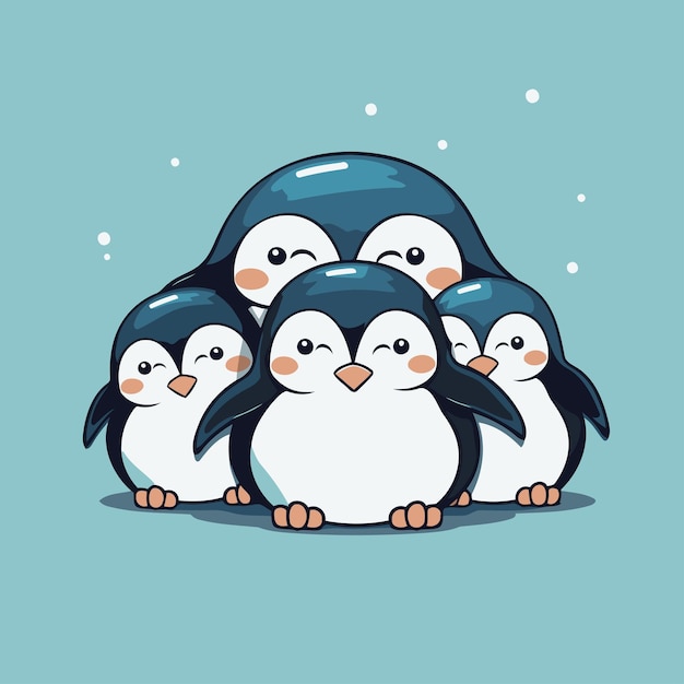 Leuke pinguïnenfamilie op een blauwe achtergrond Vectorillustratie
