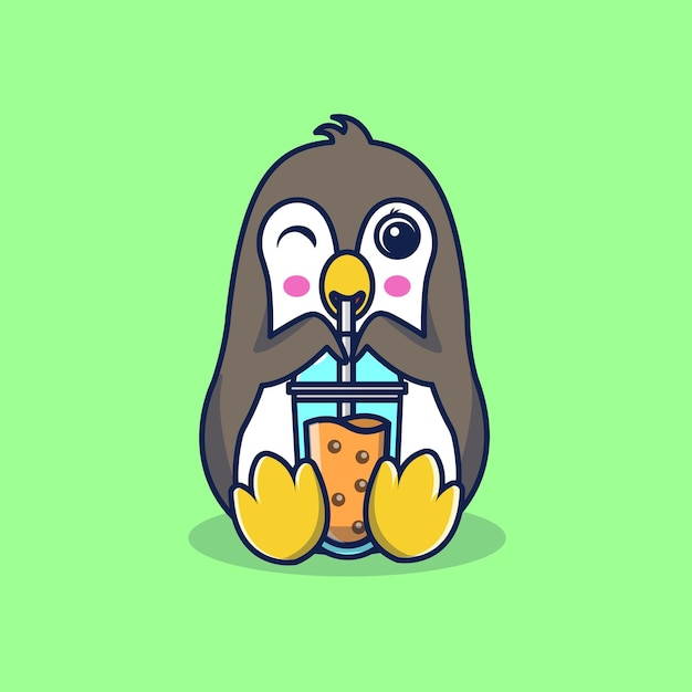 Leuke pinguïnillustratie pinguïn drinkillustratie pinguïnillustratie in cartoonstijl