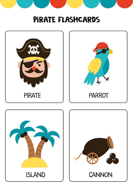 Leuke piratenelementen met namen Flashcards voor kinderen