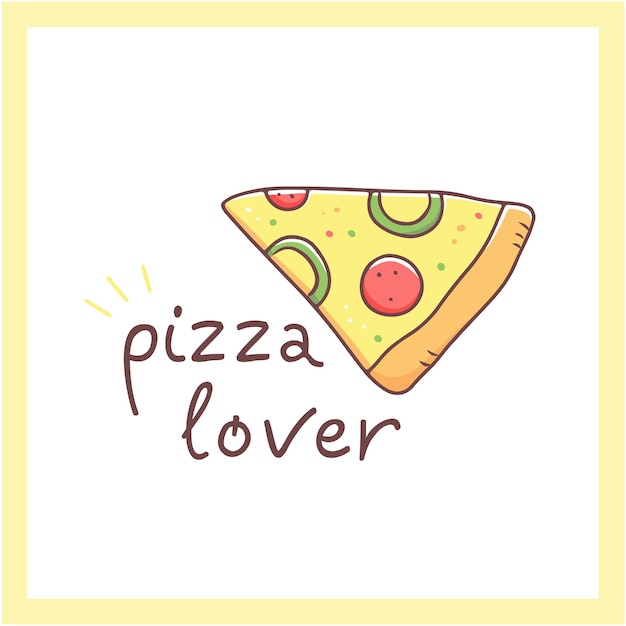 Leuke pizza in de stijl van een doodle met de tekst pizza lover Fast food poster food illustration