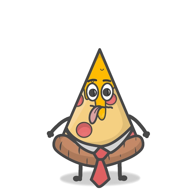 Leuke Pizza Karakter Mascotte Platte Cartoon Emoticon Vector Ontwerp Illustratie