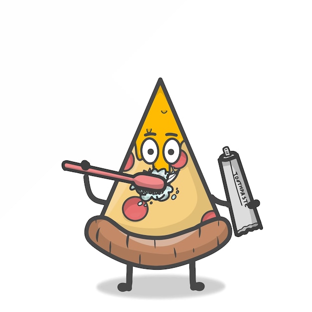 Leuke Pizza Karakter Mascotte Platte Cartoon Emoticon Vector Ontwerp Illustratie