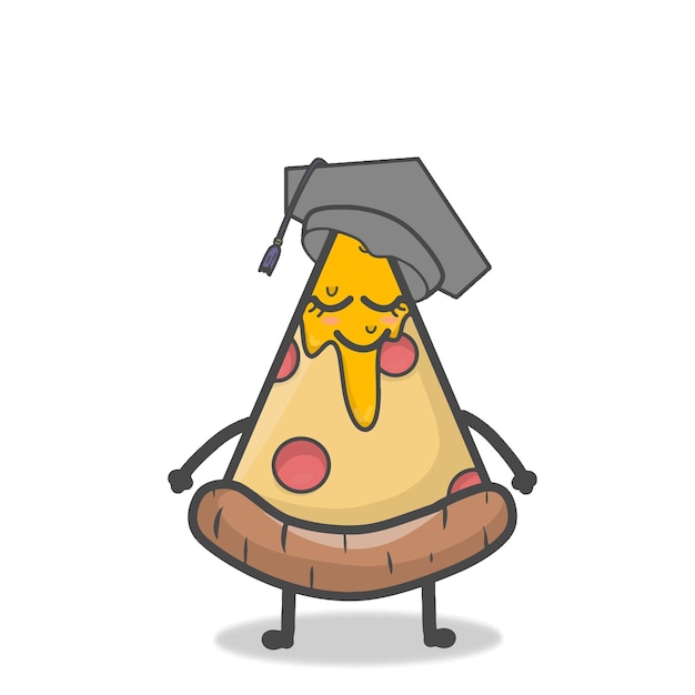 Leuke Pizza Karakter Mascotte Platte Cartoon Emoticon Vector Ontwerp Illustratie