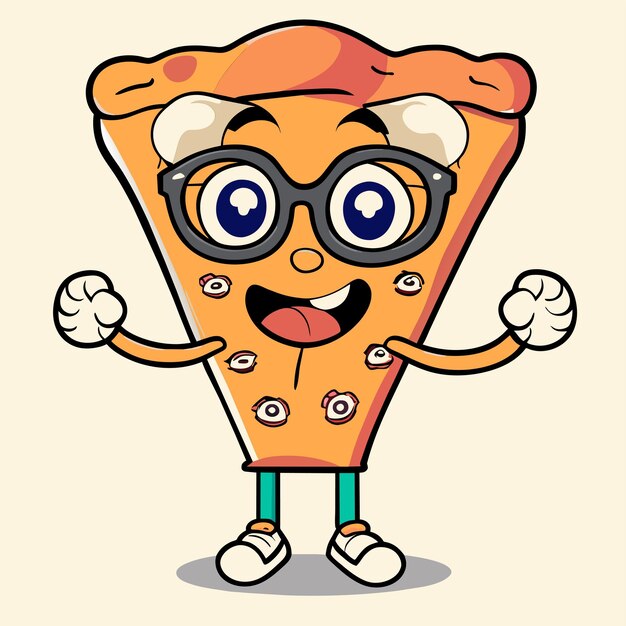 Vector leuke pizzaplak met bril met duim omhoog cartoon vectorillustratie pictogram