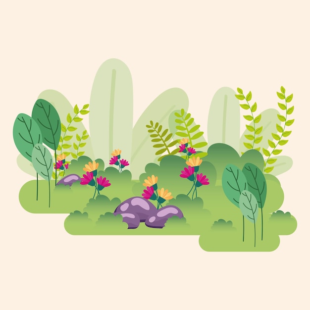 Leuke platte tuin met bloemen Vector illustratie