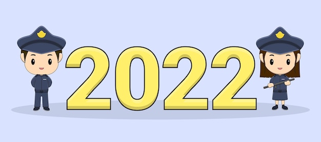 Vector leuke politieglimlach met nieuwjaar 2022
