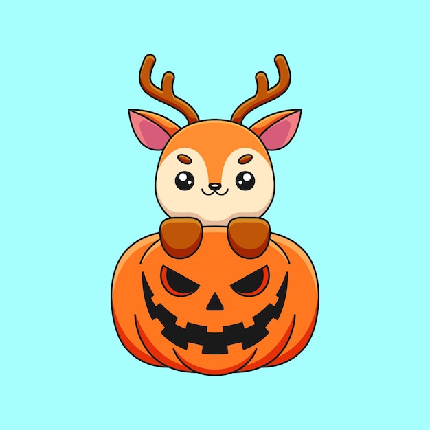 Leuke pompoen herten halloween cartoon mascotte doodle kunst hand getrokken concept vector kawaii pictogram illustratie