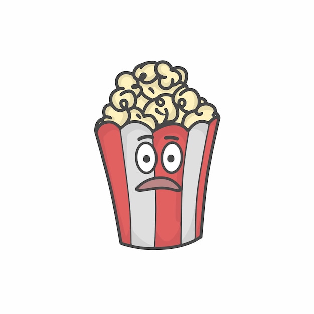 Leuke Popcorn Karakter Platte Cartoon Vector Sjabloon Ontwerp Illustratie