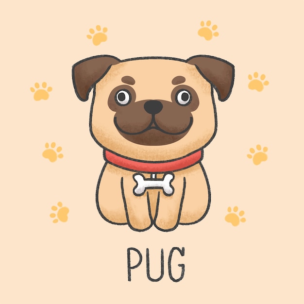 Vector leuke pug hond cartoon hand getrokken stijl