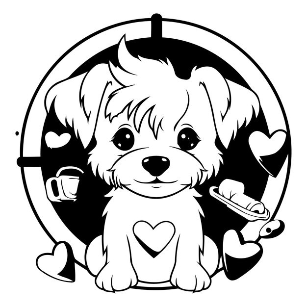 Vector leuke puppy met harten vectorillustratie van een puppie met harten