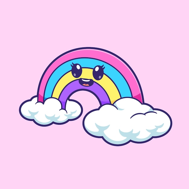 Leuke Rainbow On Cloud Cartoon Vector Icon Illustratie Natuur Object Icon Geïsoleerde Platte Vector