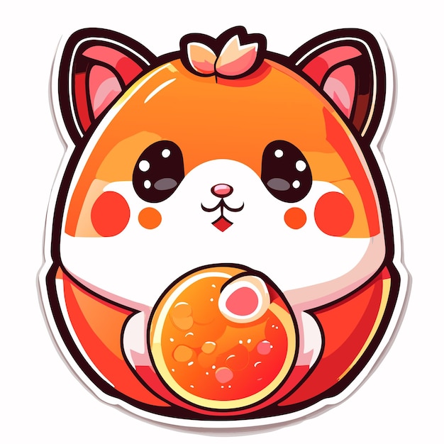 Leuke realistische hamster sticker gekleed in oranje fruit met witte achtergrond