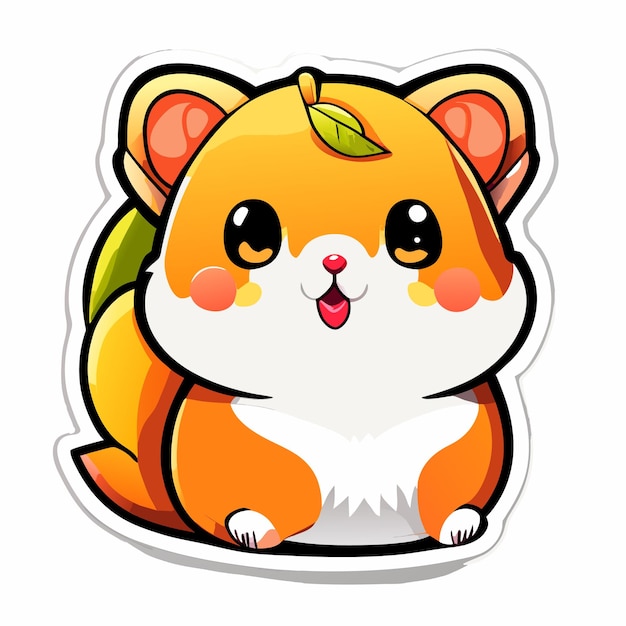 Leuke realistische hamster sticker gekleed in oranje fruit met witte achtergrond