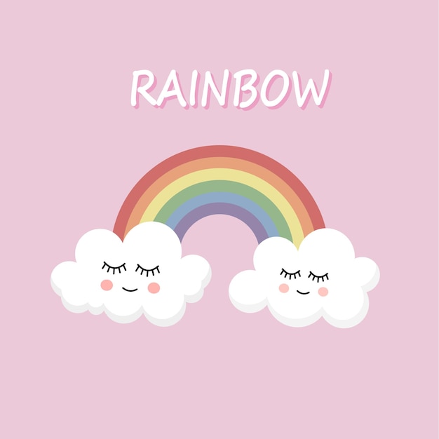 Leuke regenboog en wolkenillustratie cartoon-stijl eps 10