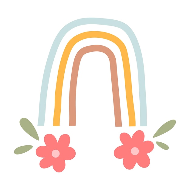 Leuke regenboog met bloemen in pastelkleuren geïsoleerd op witte achtergrond voor kinderen Illustratie