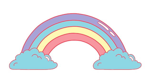 Leuke regenboog met wolken in zachte kleuren Vectorillustratie voor printkaarten