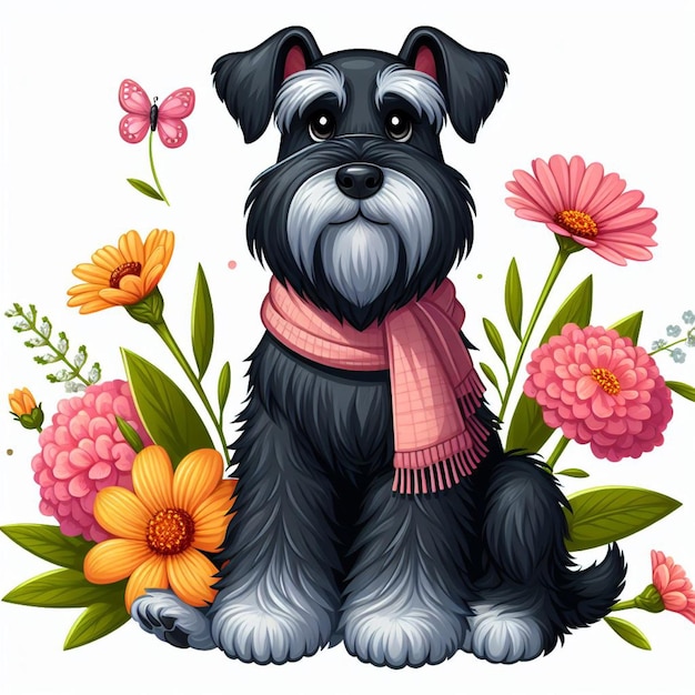 Leuke reusachtige schnauzer hond cartoon vector style witte achtergrond