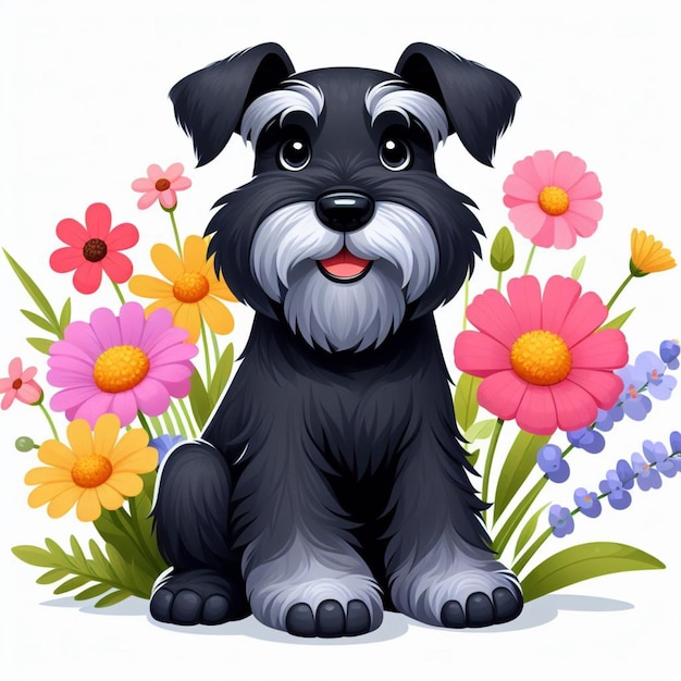 Leuke reusachtige Schnauzer Hond cartoon Vector Style witte achtergrond