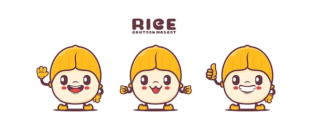 Leuke rijst cartoon mascotte plant zaad vectorillustratie
