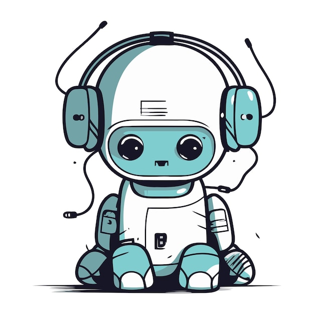 Leuke robot met koptelefoon vectorillustratie van een cartoon robot