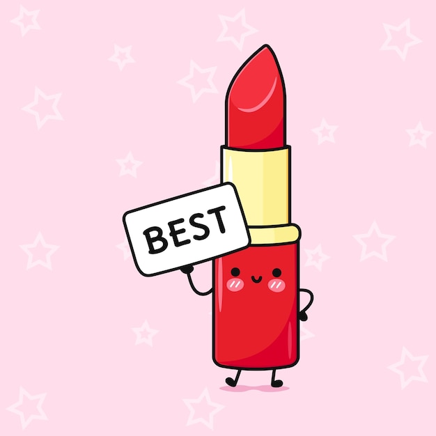 Leuke rode lippenstift met poster beste vector met de hand getekende cartoon kawaii personage illustratie icoon