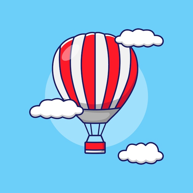 Vector leuke rode luchtballon pictogram cartoon vliegen in de blauwe lucht