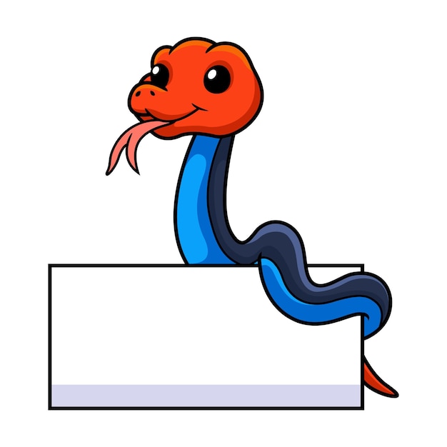 Leuke roodkoppige krait snake cartoon met leeg bord