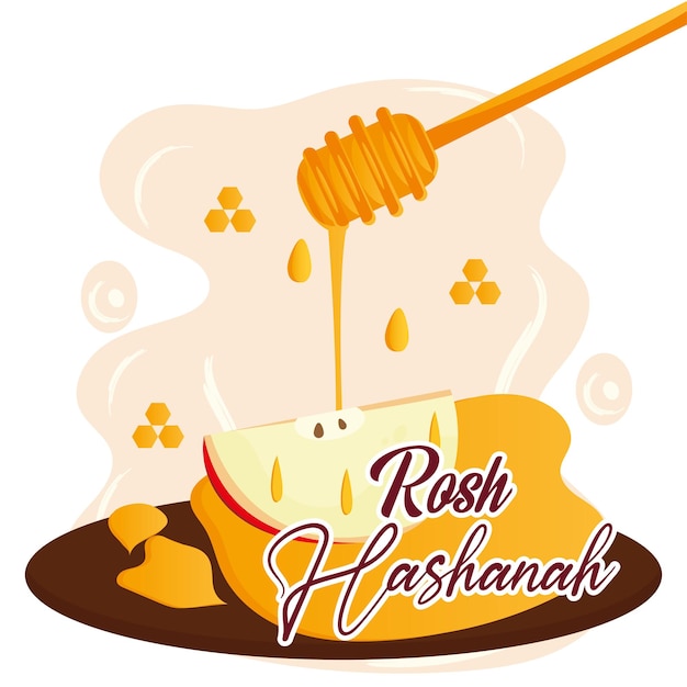 Leuke Rosj Hasjana poster Honingstok met een gesneden appel Vectorillustratie