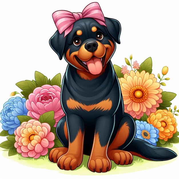 Leuke Rottweiler Honden amp Bloem Vector Cartoon illustratie