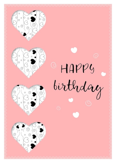 Leuke roze gelukkige verjaardagskaart met hartjes