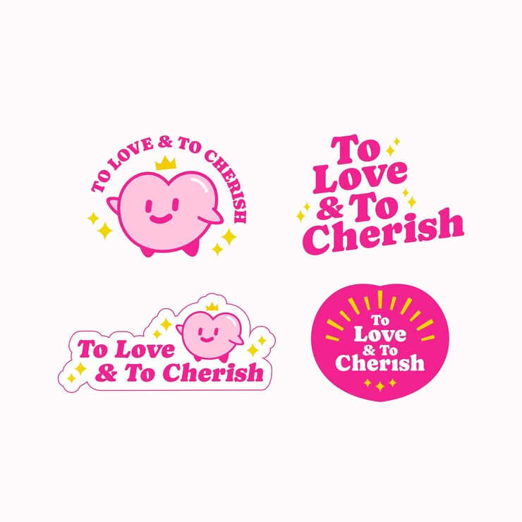 Leuke roze liefdesquote en koester sticker badge sticker tags sjabloon