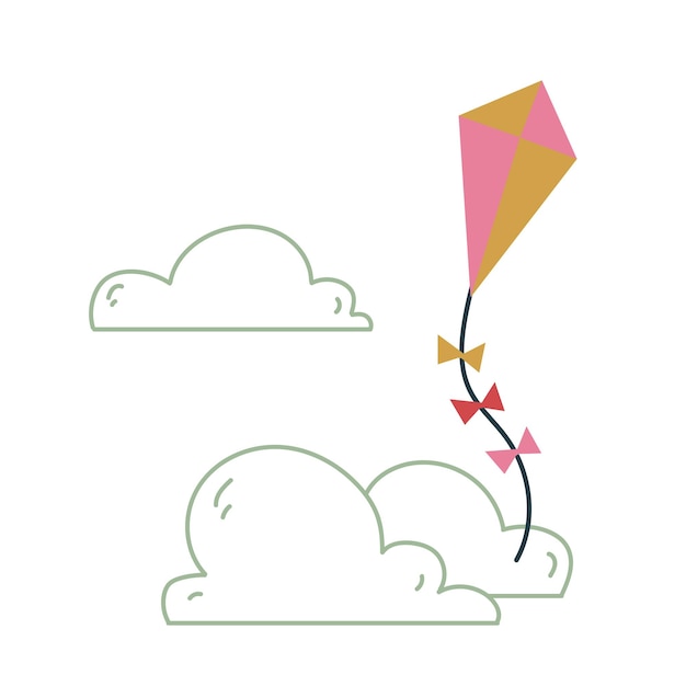 Leuke roze vlieger. vectorafdruk voor kinderen. vliegen in de lucht tegen de achtergrond van wolken. minimalisme voor een kinderkamer of print. baby illustratie geïsoleerd op wit clipart