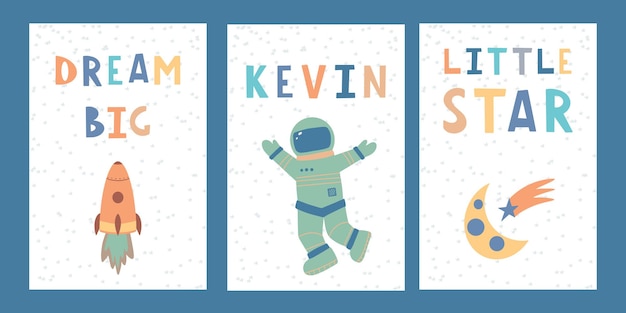 Leuke ruimtecollectie met belettering kinderachtige print voor de kinderkamer ideaal voor babyposters, kaarten, kleding