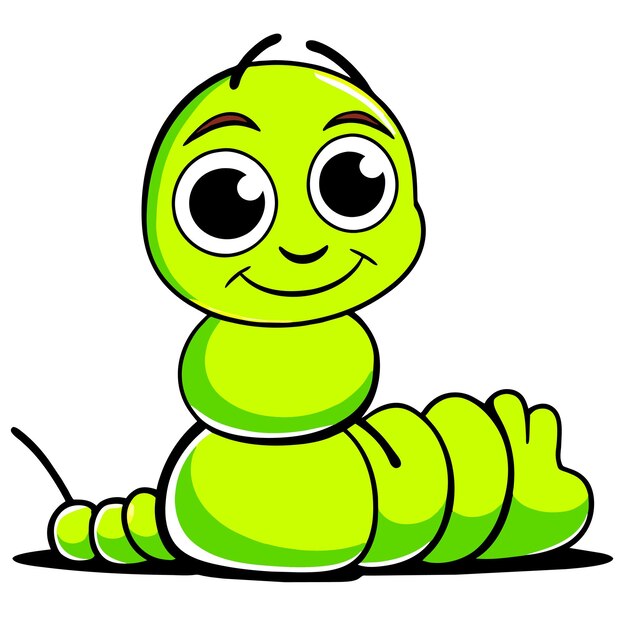 Vector leuke rupslarve larve worm met de hand getekende platte stijlvolle cartoon sticker icoon concept geïsoleerd