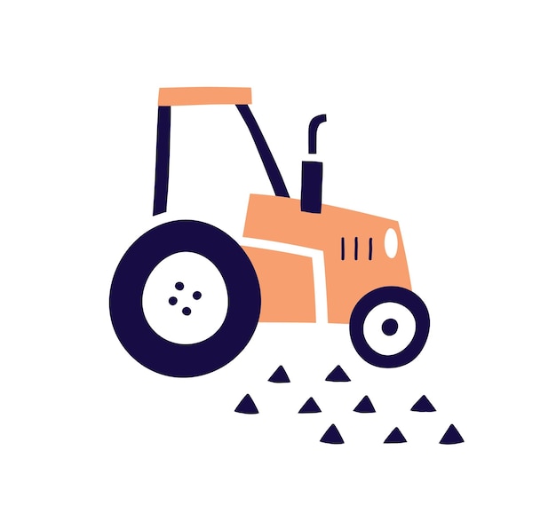 Leuke Scandinavische landbouwtractor. Landbouwtransport voor kinderen in Scandinavische stijl. Jongens speelgoedvoertuig, landelijke machines. Kinderachtig Noordse platte vectorillustratie geïsoleerd op een witte achtergrond.