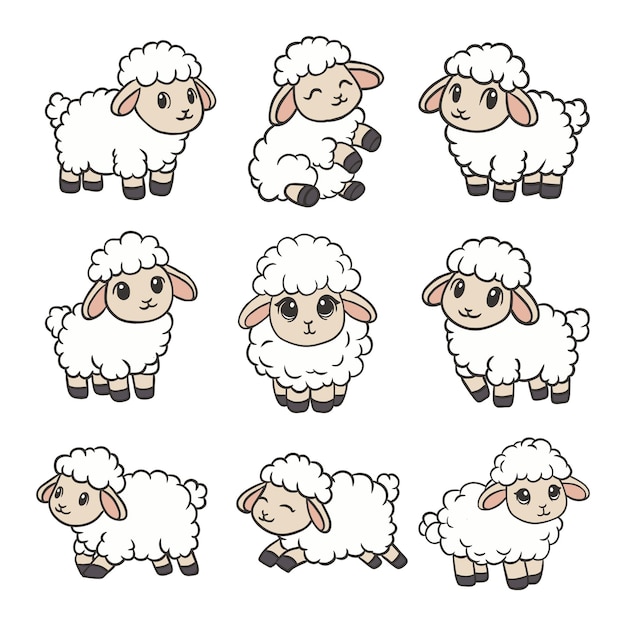 Vector leuke schapen lam cartoon vector doodle stijl illustratie