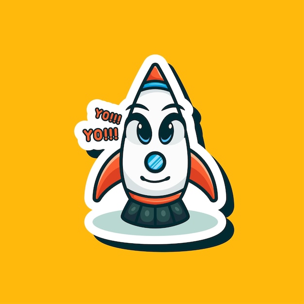 Leuke schattige cartoon robot tech vliegende astronaut raket illustratie voor sticker pictogram mascotte logo