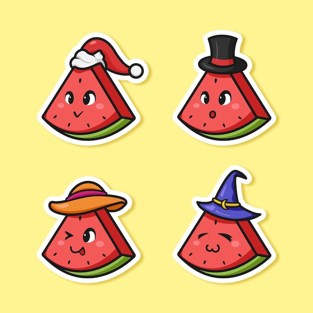 Leuke schattige cartoon watermeloen fruit illustratie voor sticker pictogram mascotte en logo