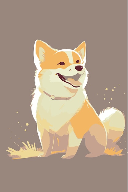 Leuke schattige corgi hond vector kunst cartoon tekening van gelukkige puppy geïsoleerd lachende binnenlandse hond