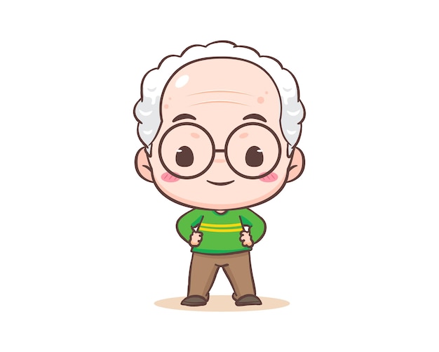 Leuke schattige sterke grootvader. Opa hand getekend cartoon karakter vectorillustratie