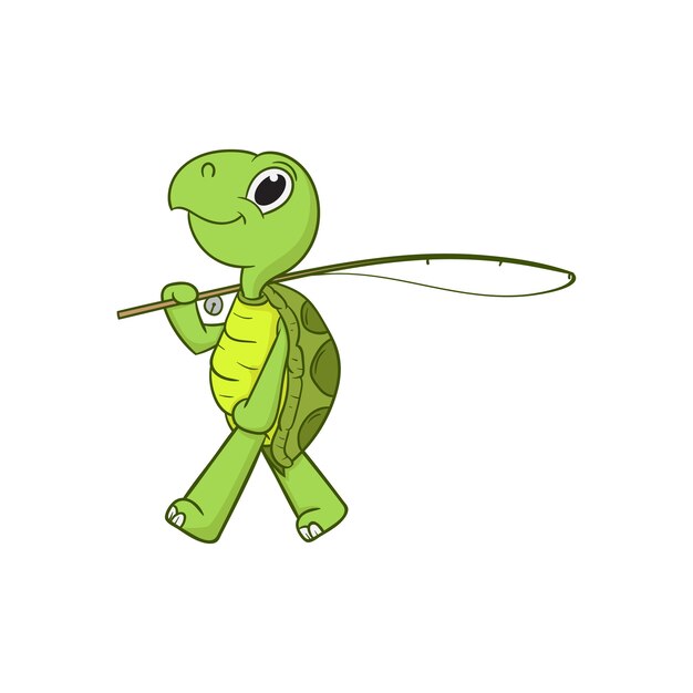 Leuke schildpad houden wegvissen cartoon vectorillustratie