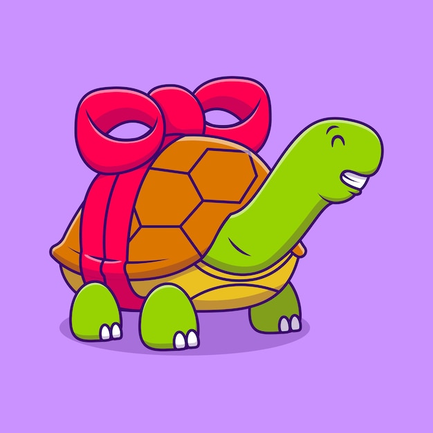 Vector leuke schildpad met een lint cartoon vector icons illustratie flat cartoon concept