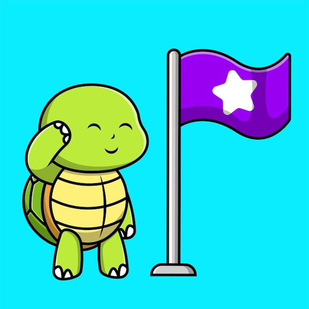 Leuke Schildpad Respect Sea Star Vlag Cartoon Vector Pictogram Illustratie