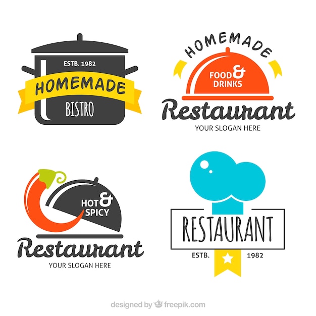 Leuke set van vlakke restaurantlogo's