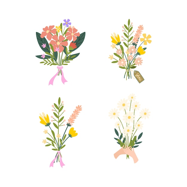 Leuke set variatie Boeket Bloem Decoratie Illustratie Flat