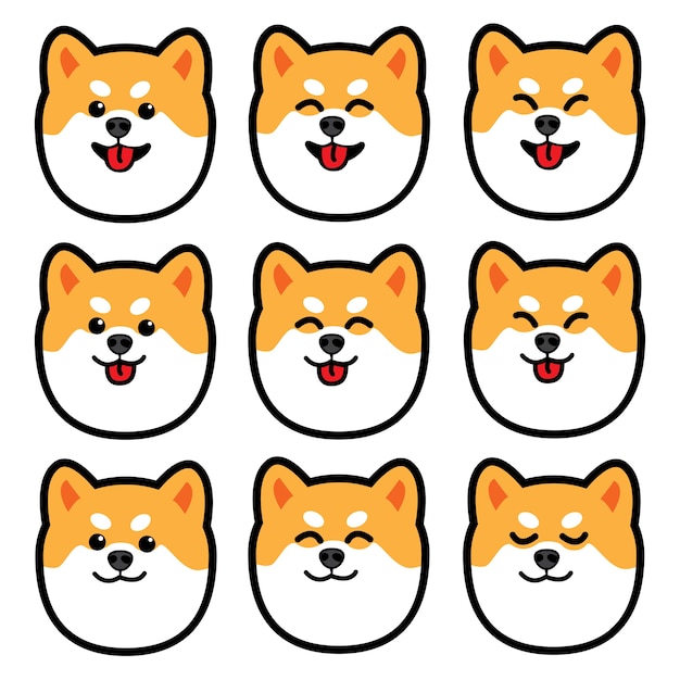 Vector leuke shiba inu hond emoties pictogramserie