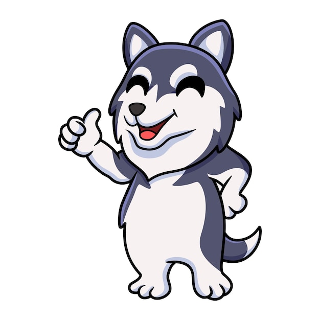 Vector leuke siberische husky hond cartoon duim opgevend