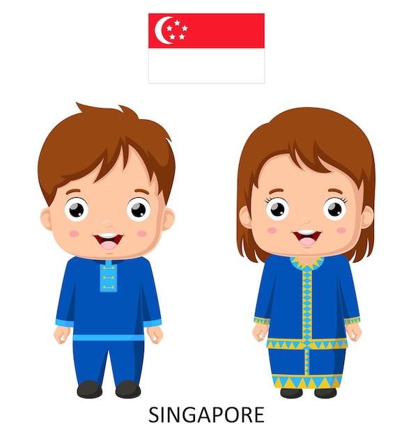 Leuke singapore jongen en meisje in nationale kleding