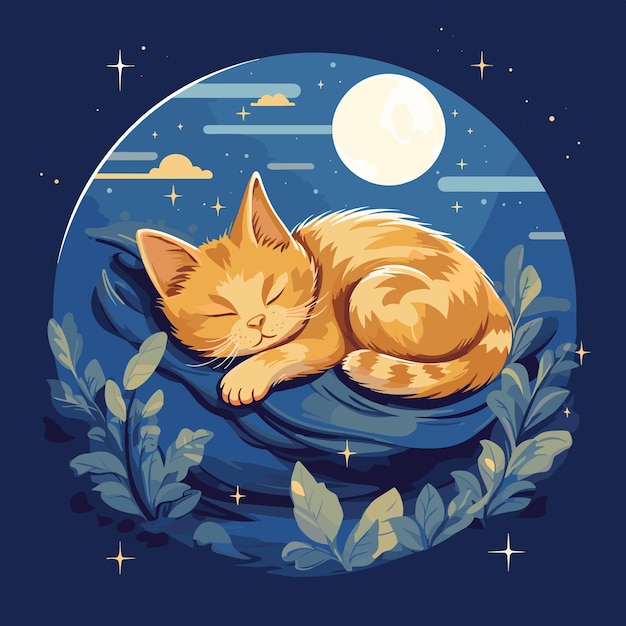 Leuke slapende kat vector kan worden gebruikt als mode afdruk voor pyjama of t-shirt goedenacht zoete dromen