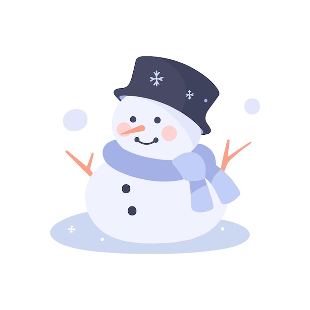 Leuke sneeuwman in platte stijl geïsoleerd op de achtergrond
